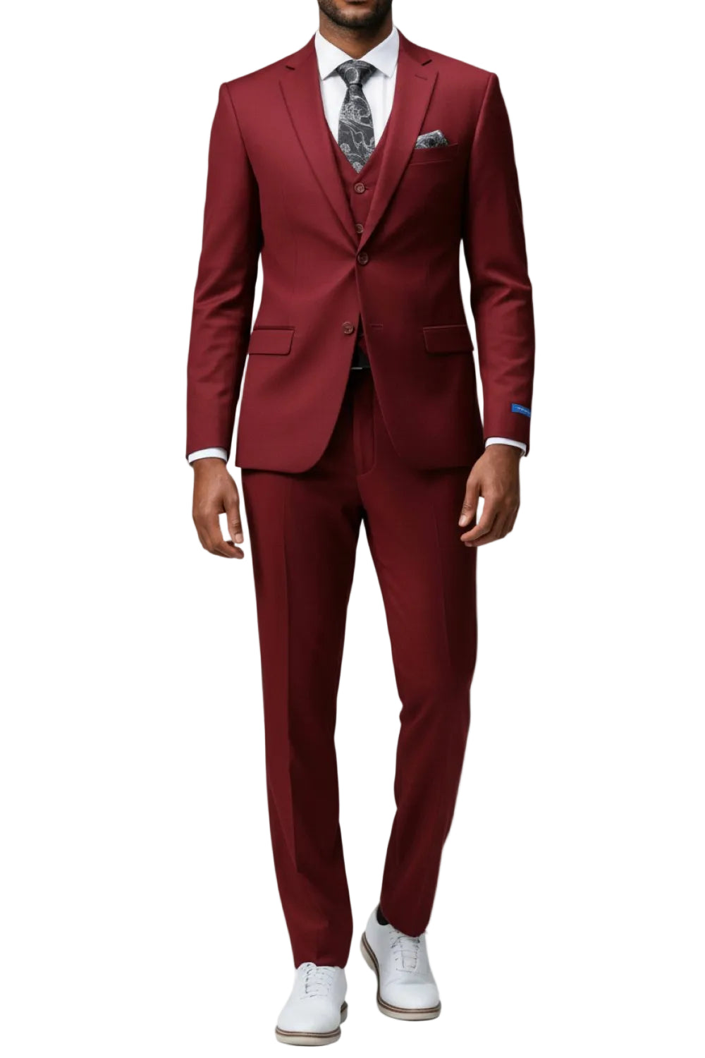 Men's Slim Fit Solid Burgundy 3 Piece Suit
