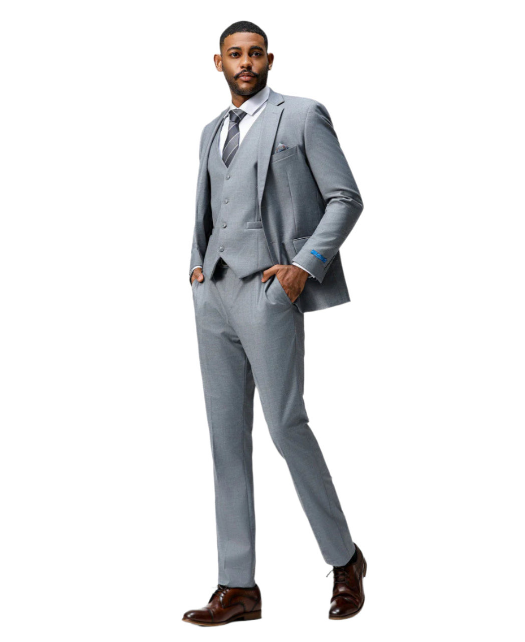 Men's Slim Fit Solid Medium Gray 3 Piece Suit
