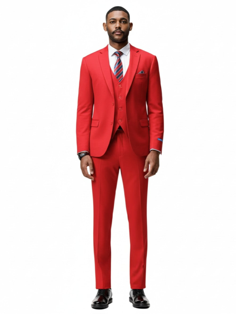 Men's Slim Fit Solid Red 3 Piece Suit