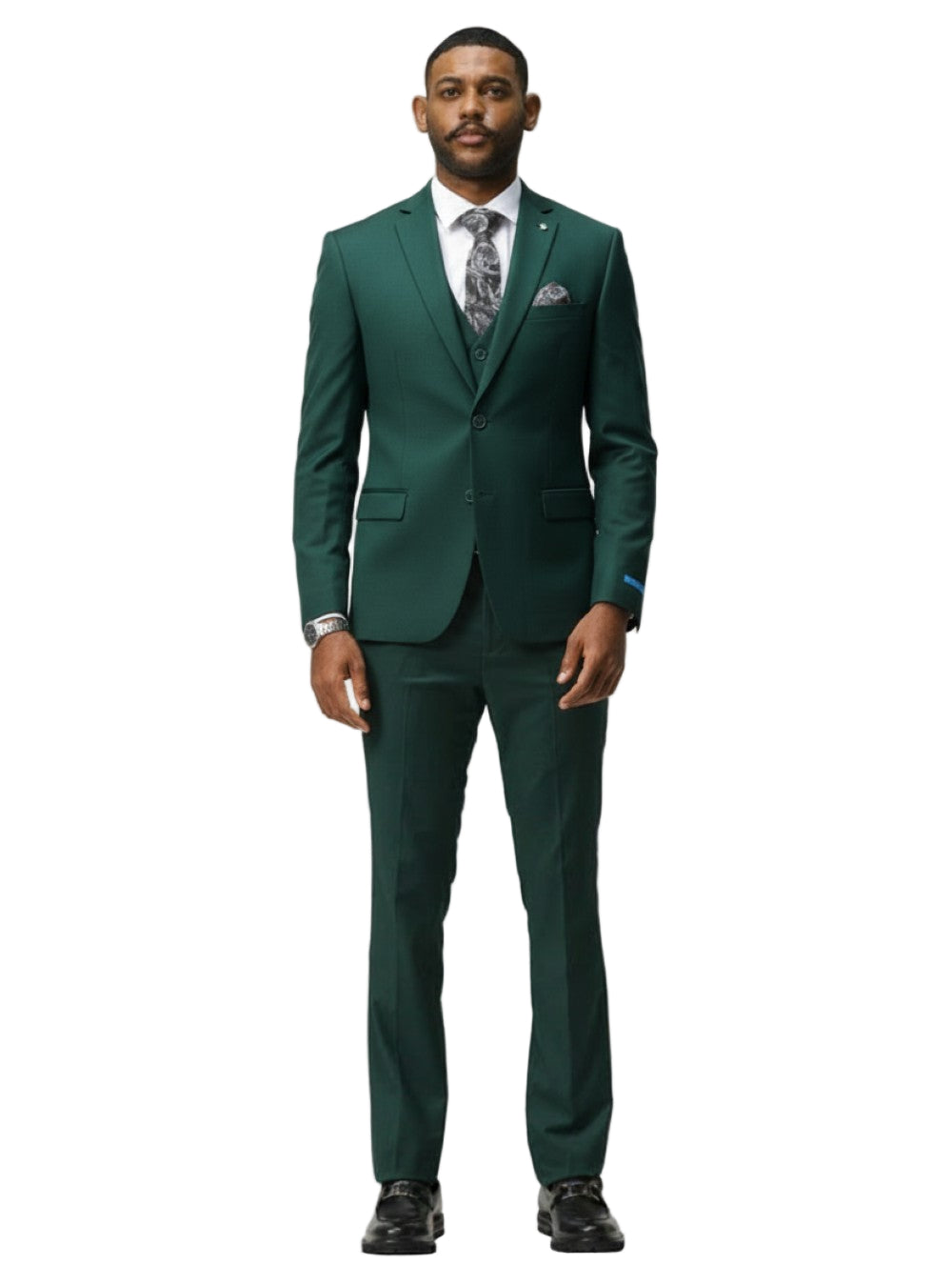Men's Slim Fit Solid Green 3 Piece Suit