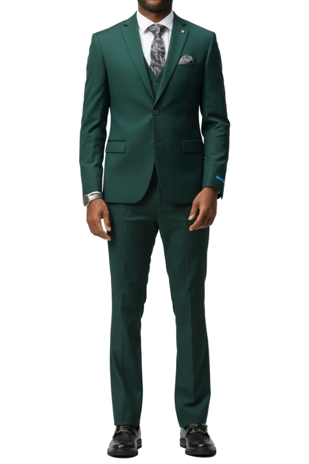 Men's Slim Fit Solid Green 3 Piece Suit