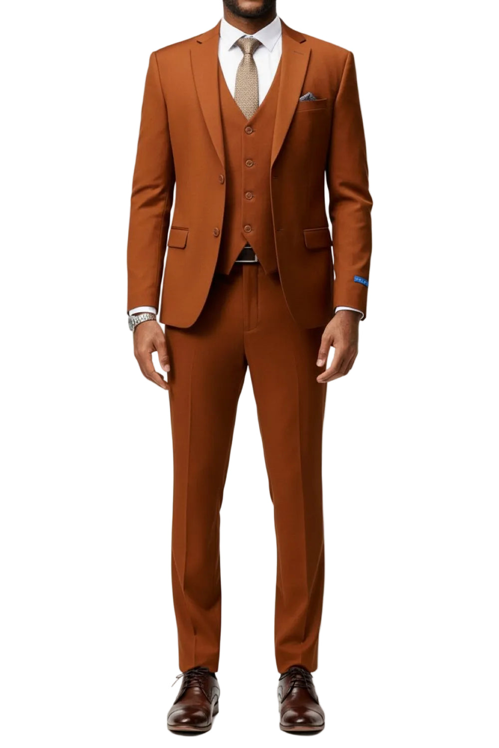 Men's Slim Fit Solid Light Brown 3 Piece Suit