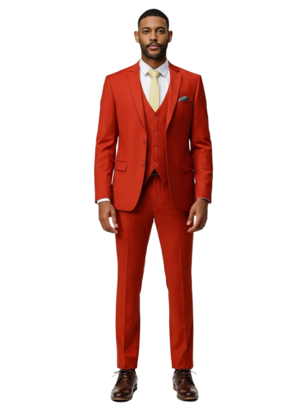Men's Slim Fit Solid Brick 3 Piece Suit