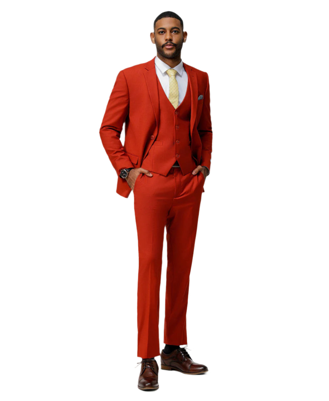Men's Slim Fit Solid Brick 3 Piece Suit
