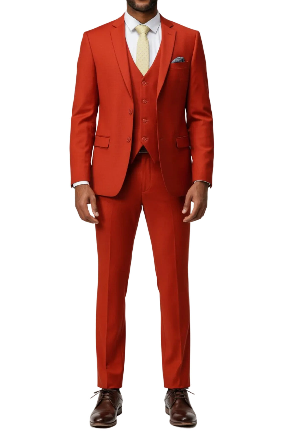 Men's Slim Fit Solid Brick 3 Piece Suit