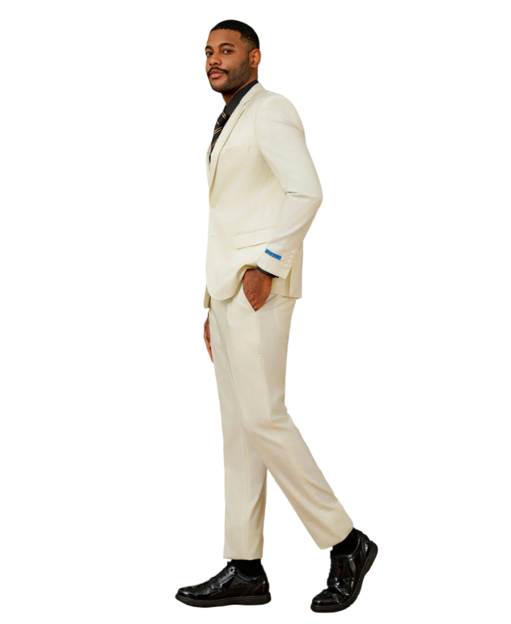 Men's Slim Fit Solid Ivory 3 Piece Suit
