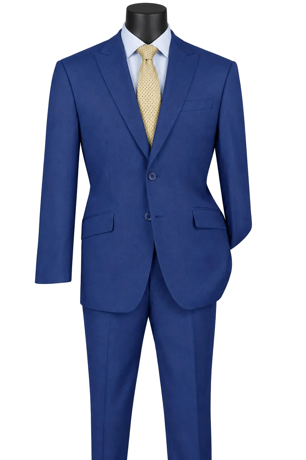 Blue Modern Fit 2 Piece Suit Textured Solid with Peak Lapel