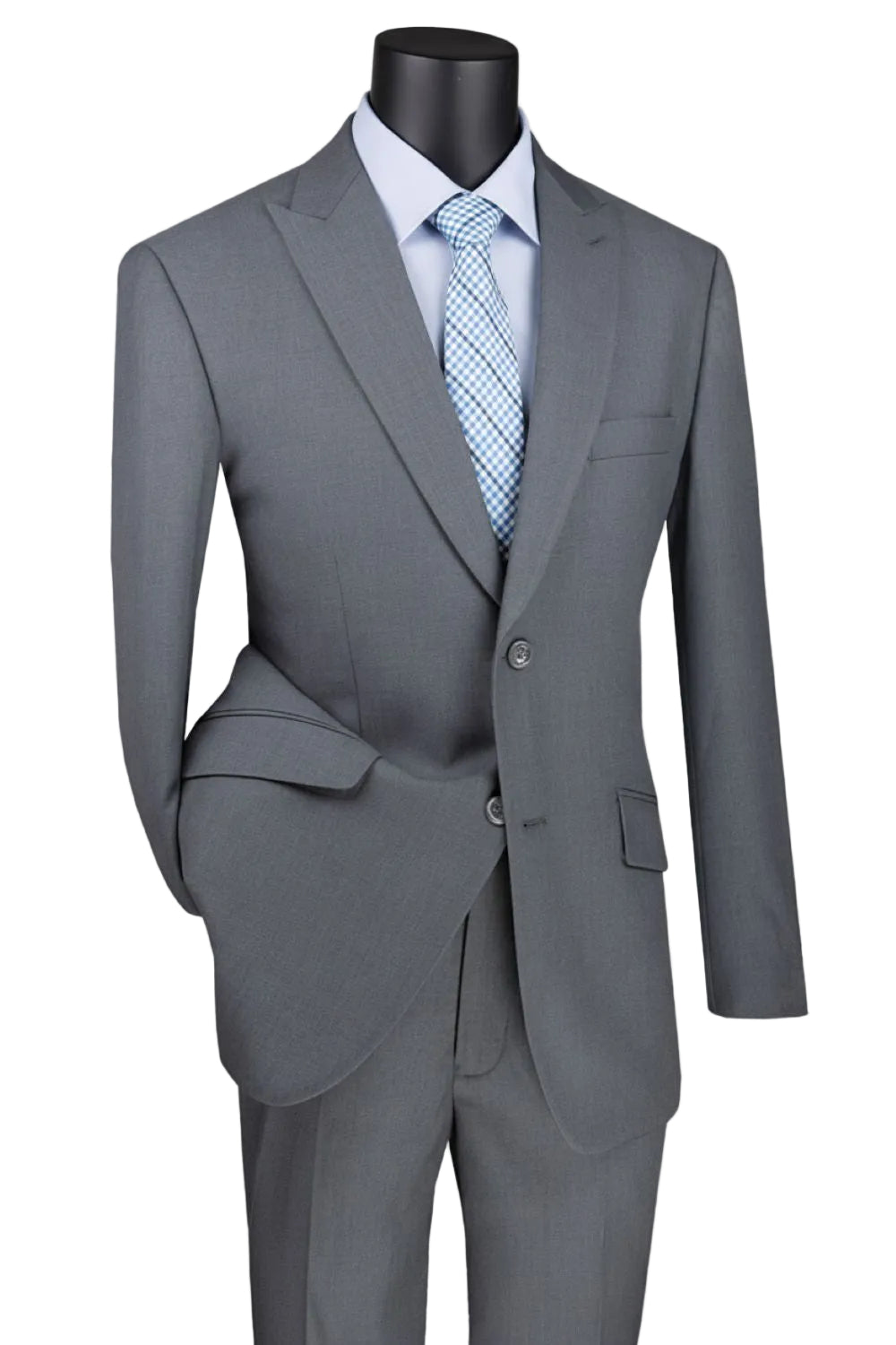 Medium Gray Modern Fit 2 Piece Suit Textured Solid with Peak Lapel