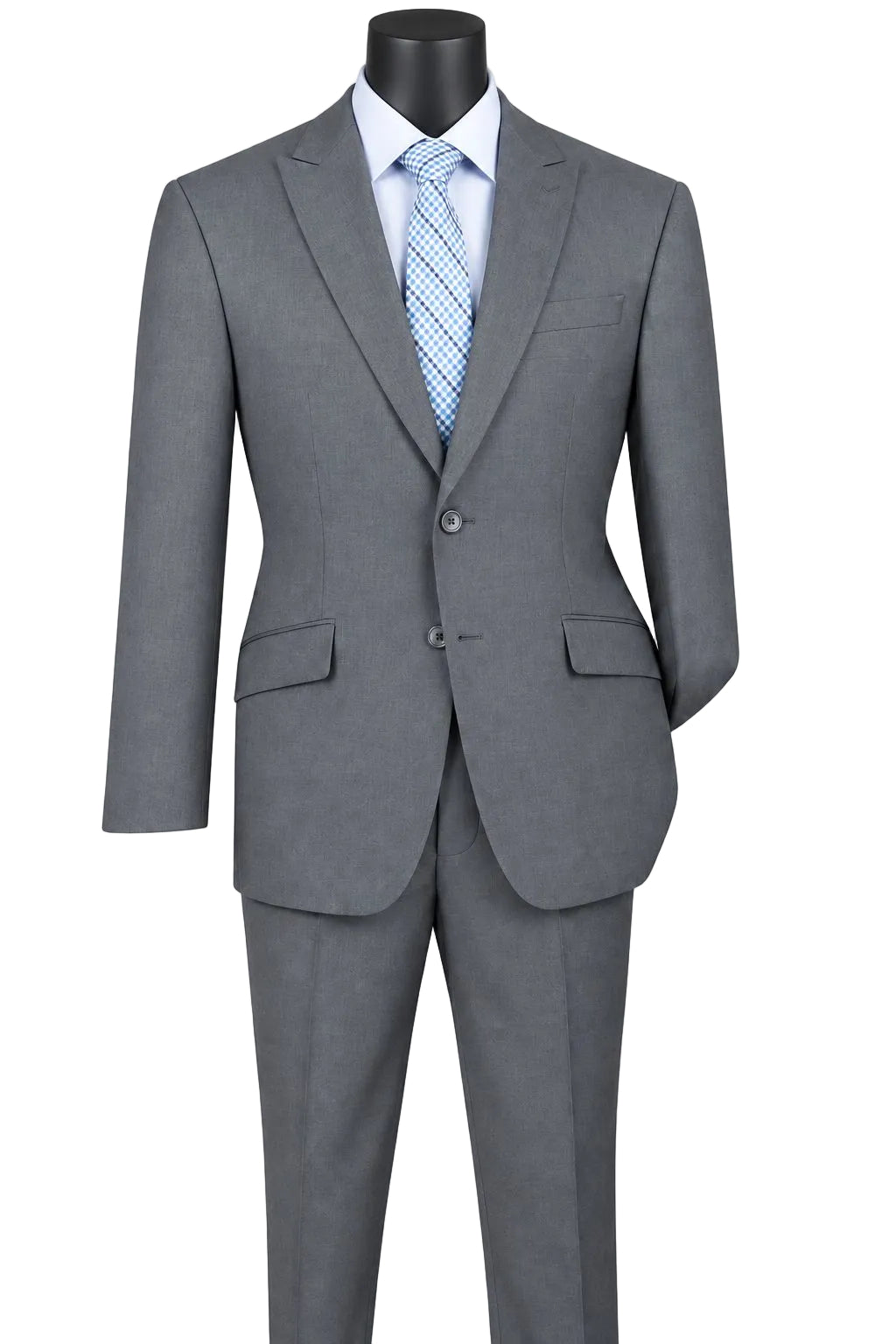 Medium Gray Modern Fit 2 Piece Suit Textured Solid with Peak Lapel