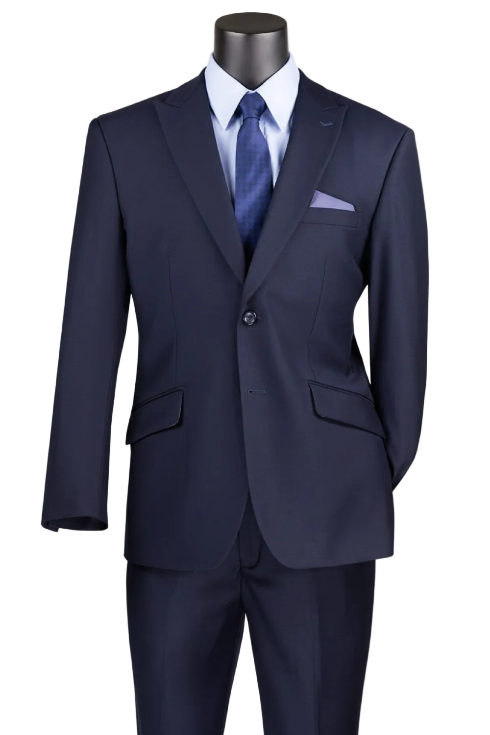 Navy Modern Fit 2 Piece Suit Textured Solid with Peak Lapel