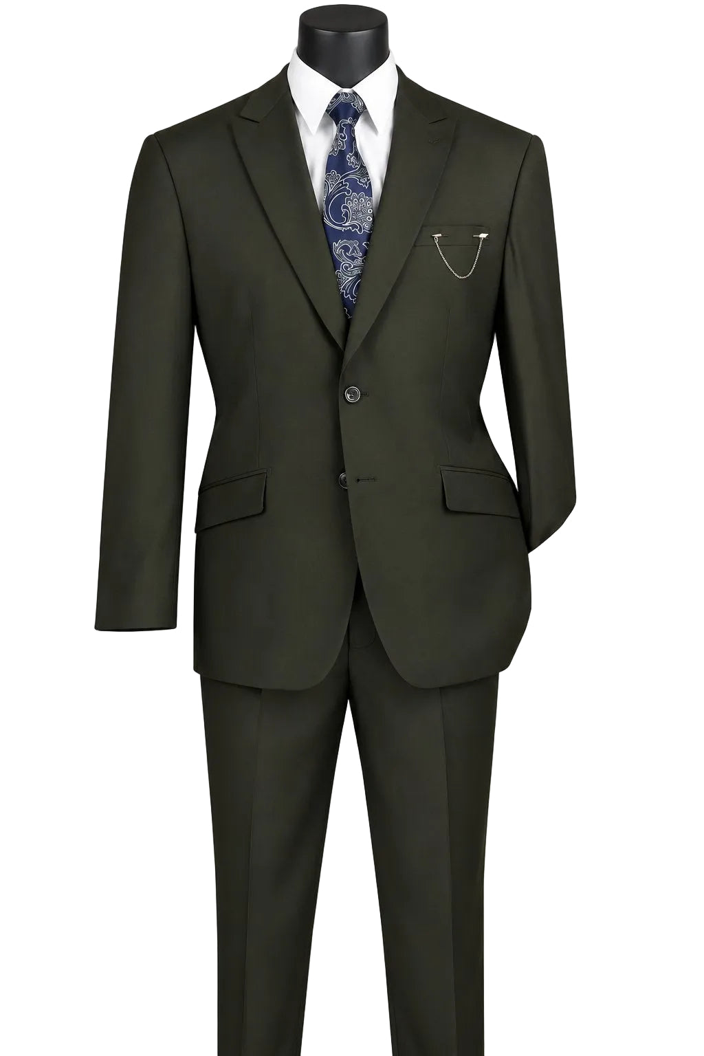 Olive Modern Fit 2 Piece Suit Textured Solid with Peak Lapel