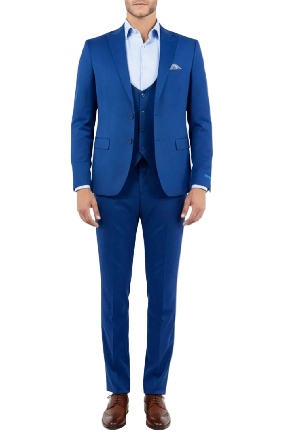 Blue 3 Piece Hybrid Fit Peak Lapel Suit