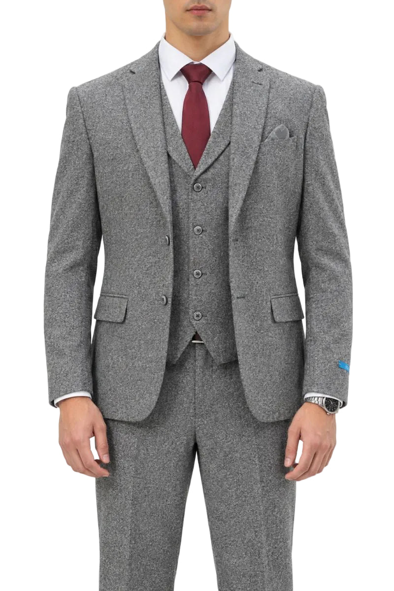 Gray Tweed Single Breasted Hybrid Fit 3-Piece Suit