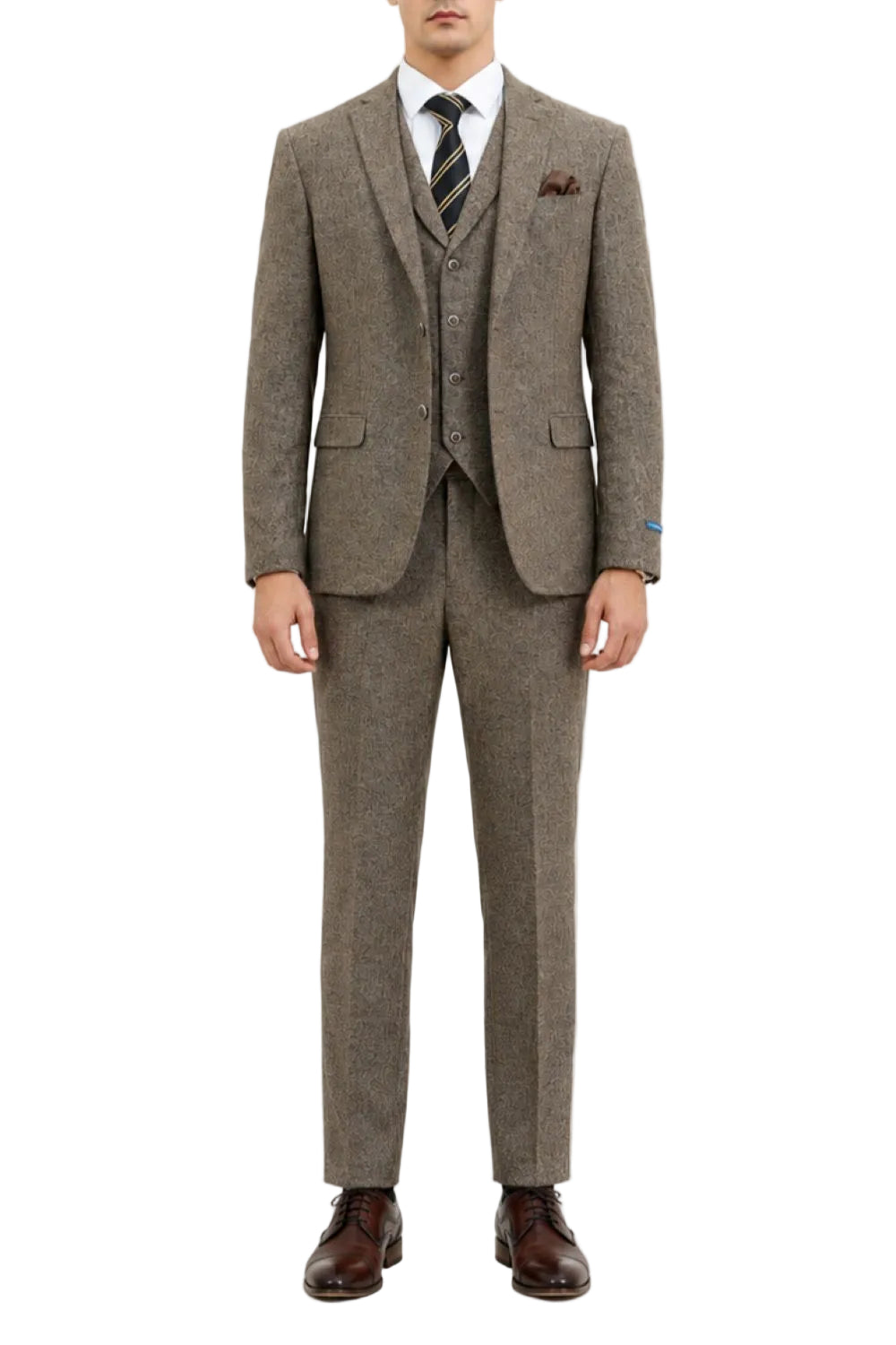 Tan Tweed Single Breasted Hybrid Fit 3-Piece Suit