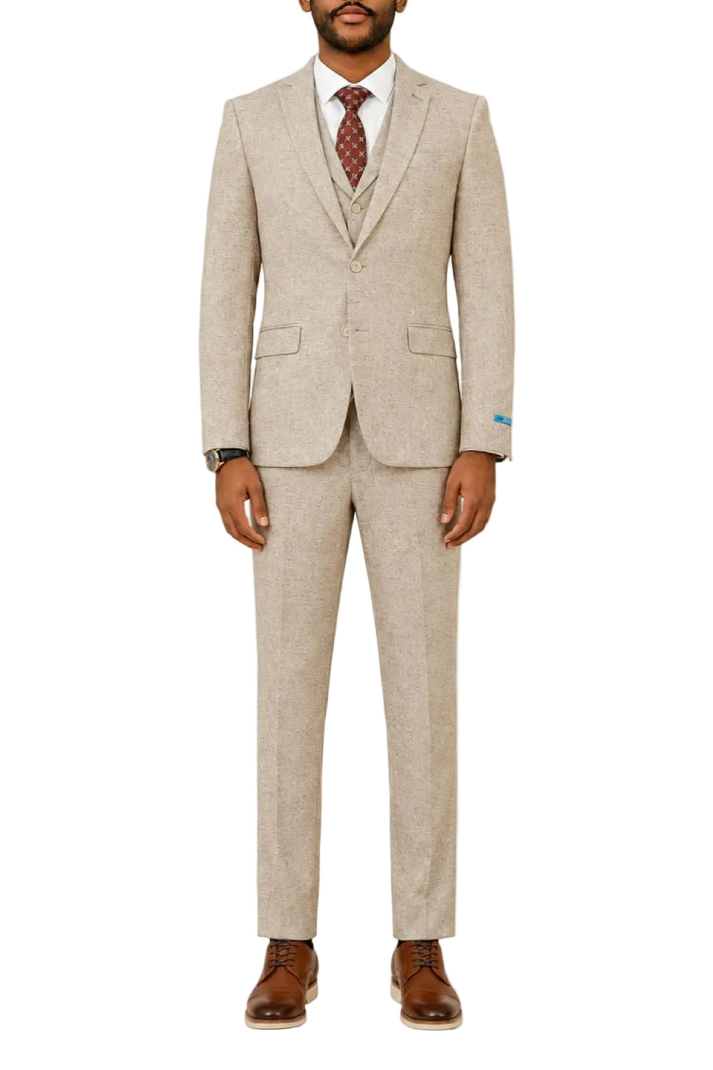 Beige Tweed Single Breasted Hybrid Fit 3-Piece Suit