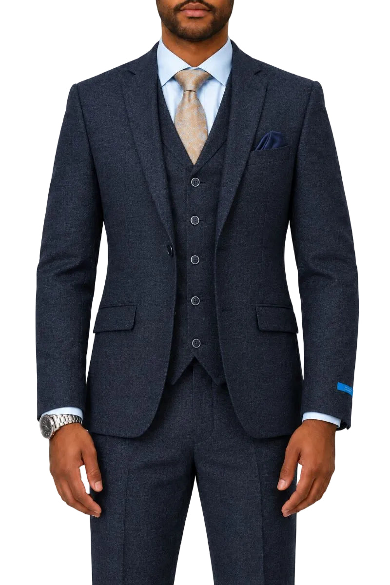 Navy Tweed Single Breasted Hybrid Fit 3-Piece Suit