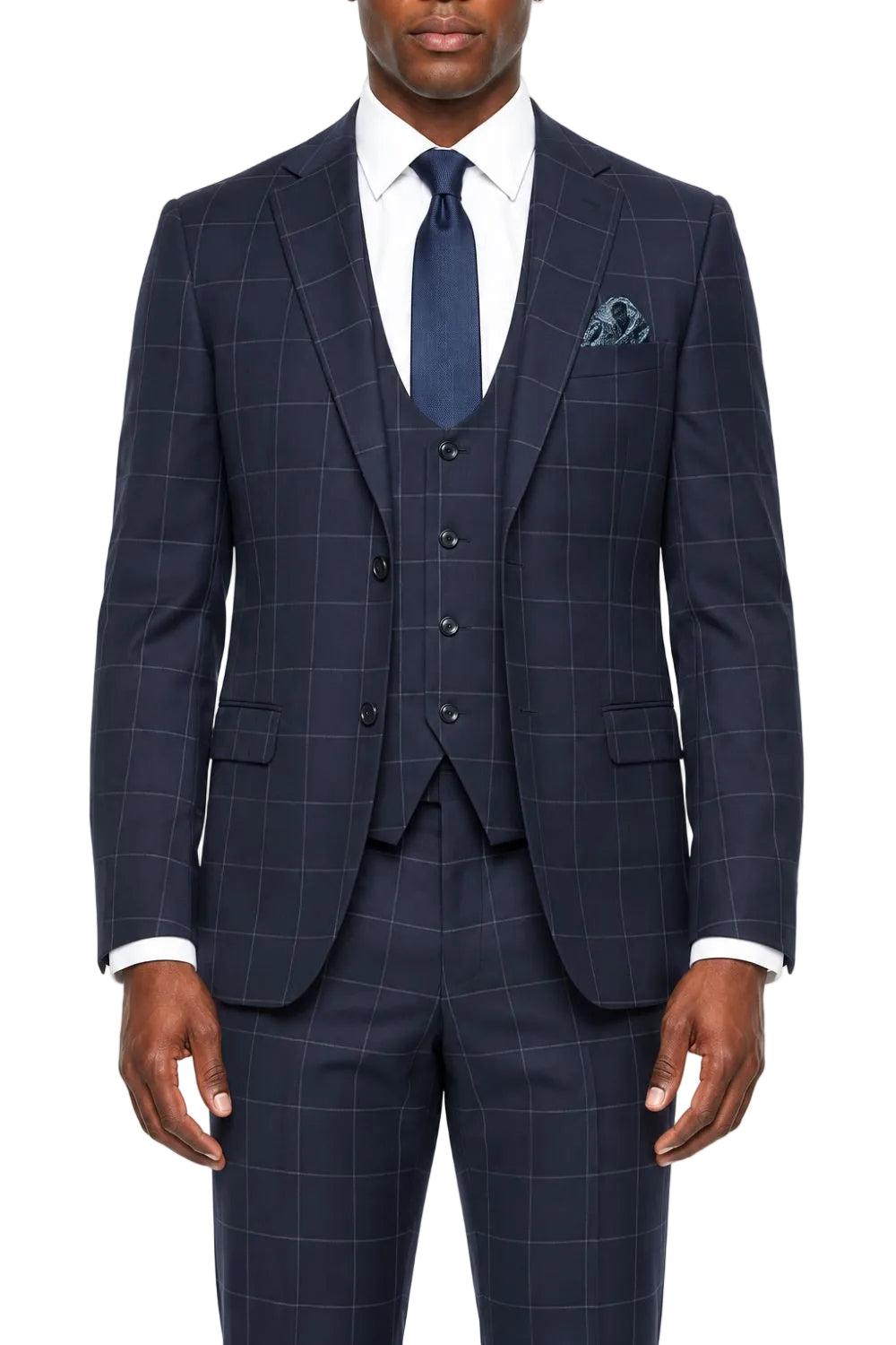 Blue Hybrid Fit Windowpane 3-Piece Suit