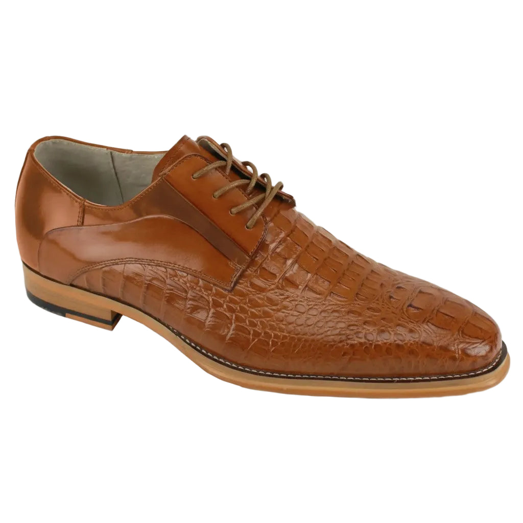Mason Collection - Tan Alligator Texture Oxford Dress Shoes