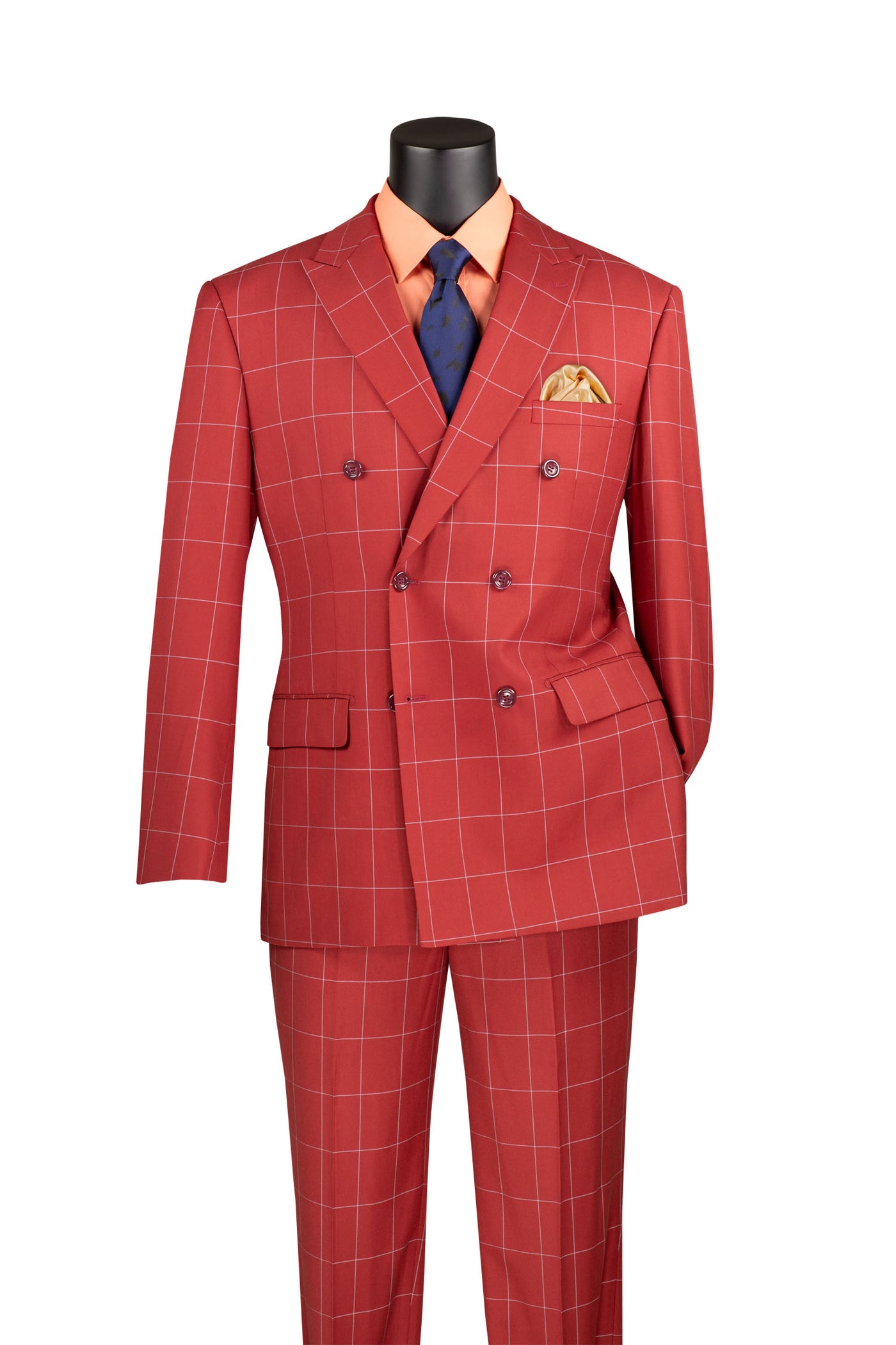 Modern Fit Double Breasted Windowpane Peak Lapel 2 Piece Suit (Camel) MDW-1 main image 1