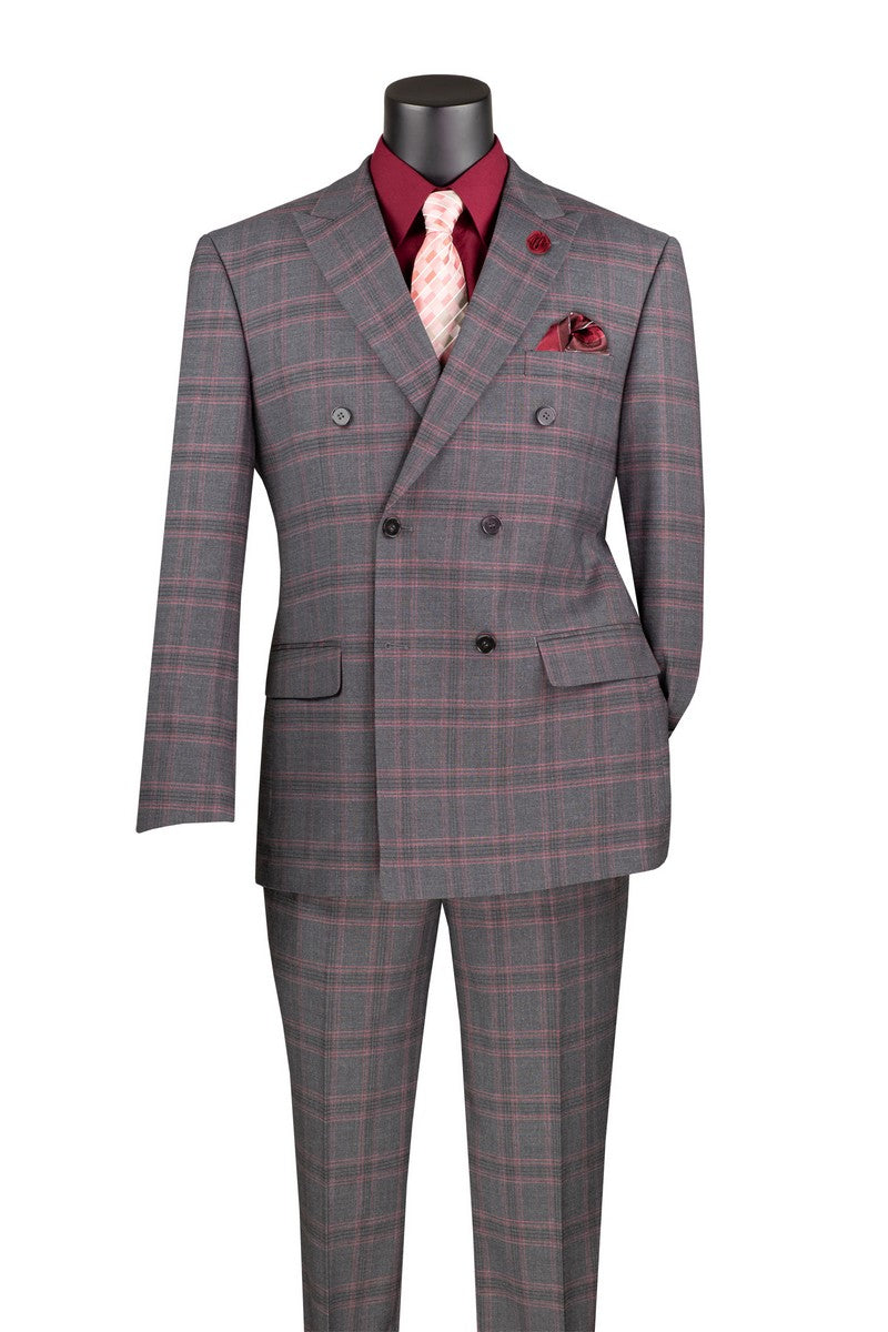 Charcoal Modern Fit Double Breasted Glen Plaid Peak Lapel 2 Piece Suit