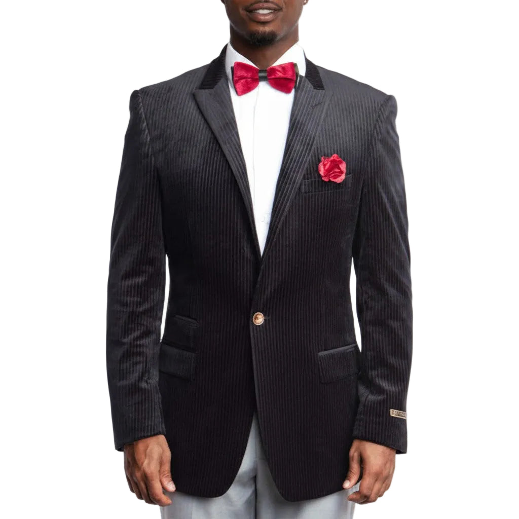 Empire Collection - Black Velvet Stripe Sports Coat Modern Fit
