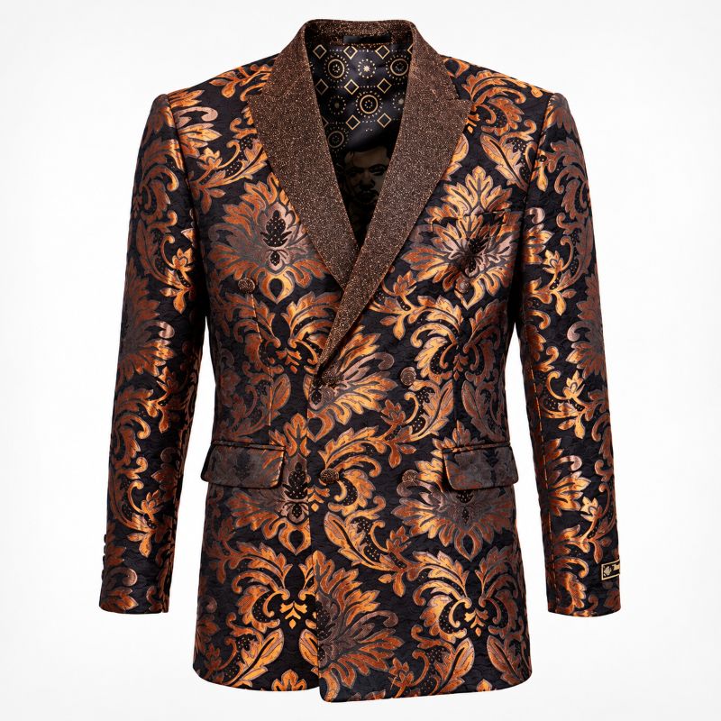 Empire Collection - Slim Fit Rust Paisley Pattern Double Breasted Blazer