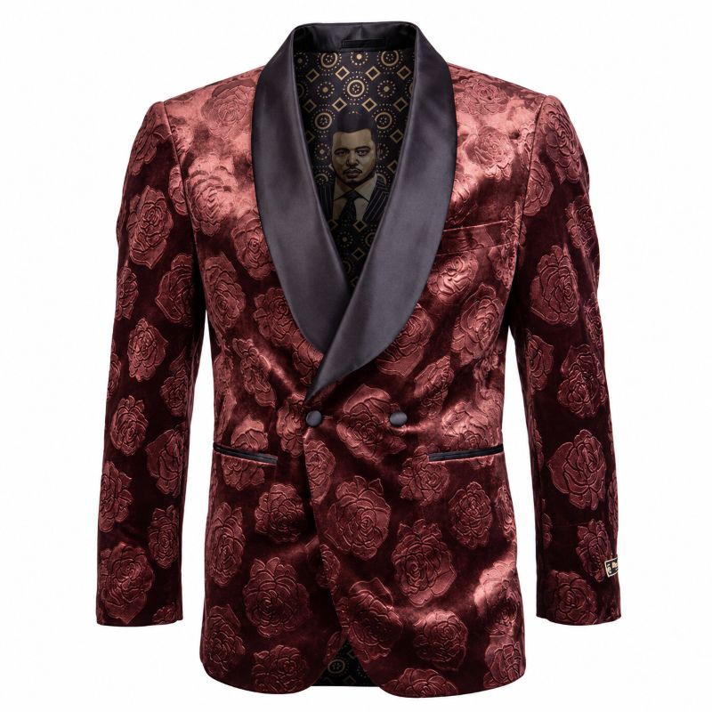 Empire Collection - Slim Fit Rust Floral Pattern Double Breasted Blazer