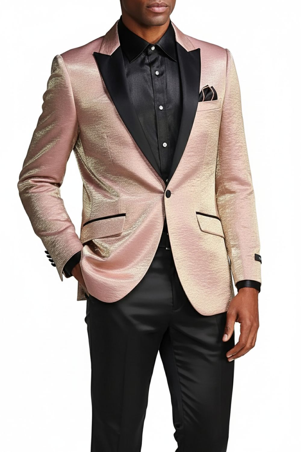 Slim Fit Shine Blazer 1 Button with Satin Peak Lapel in Rose