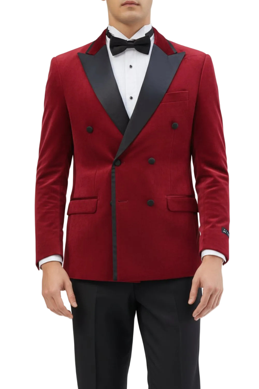 Burgundy Slim Fit Double Breasted Velvet Jacket