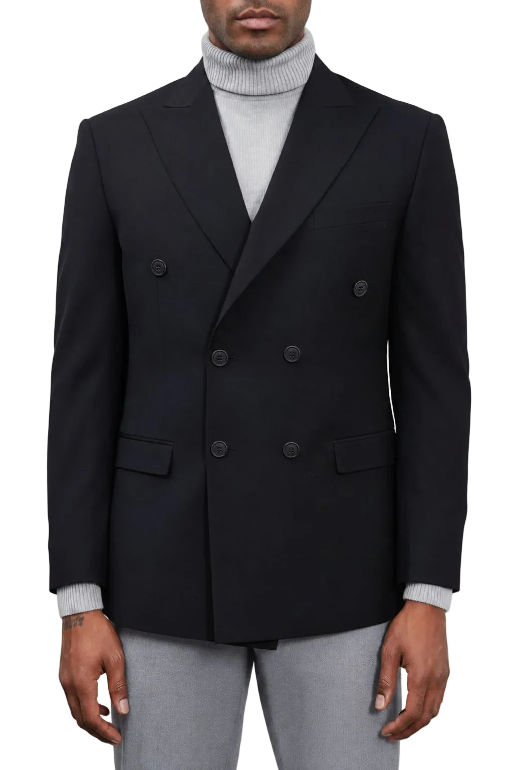 Black Hybrid Fit Peak Lapel Double Breasted Jacket