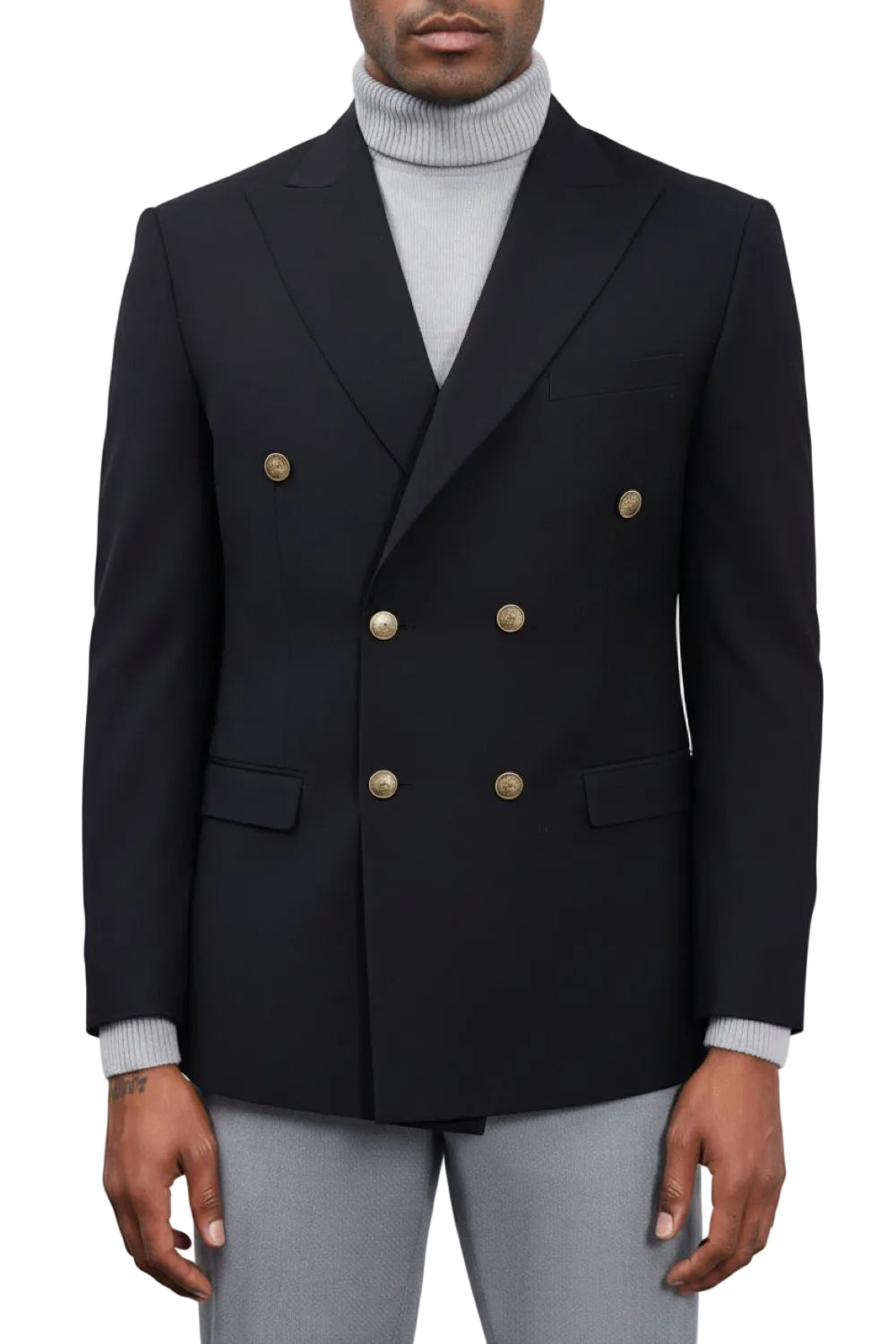 Black Hybrid Fit Peak Lapel Double Breasted Jacket