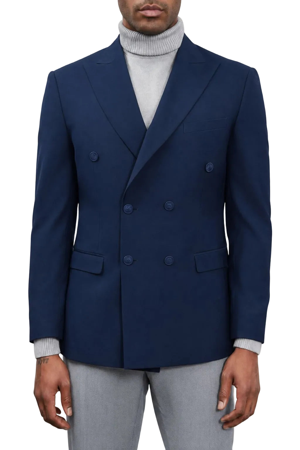 Navy Hybrid Fit Peak Lapel Double Breasted Jacket