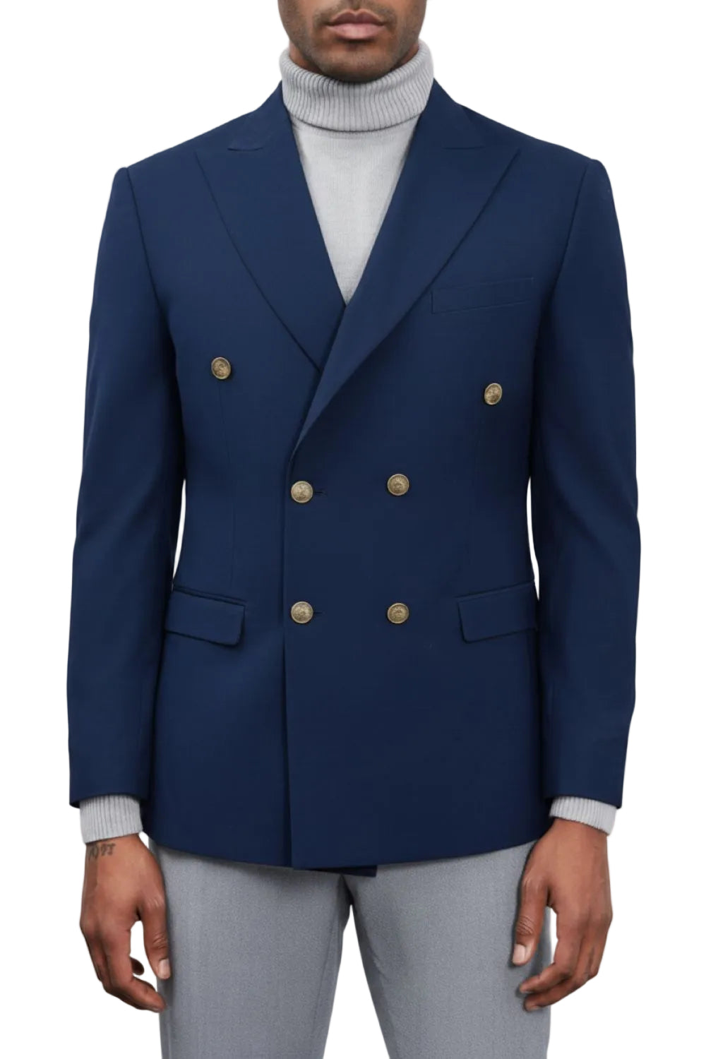 Navy Hybrid Fit Peak Lapel Double Breasted Jacket
