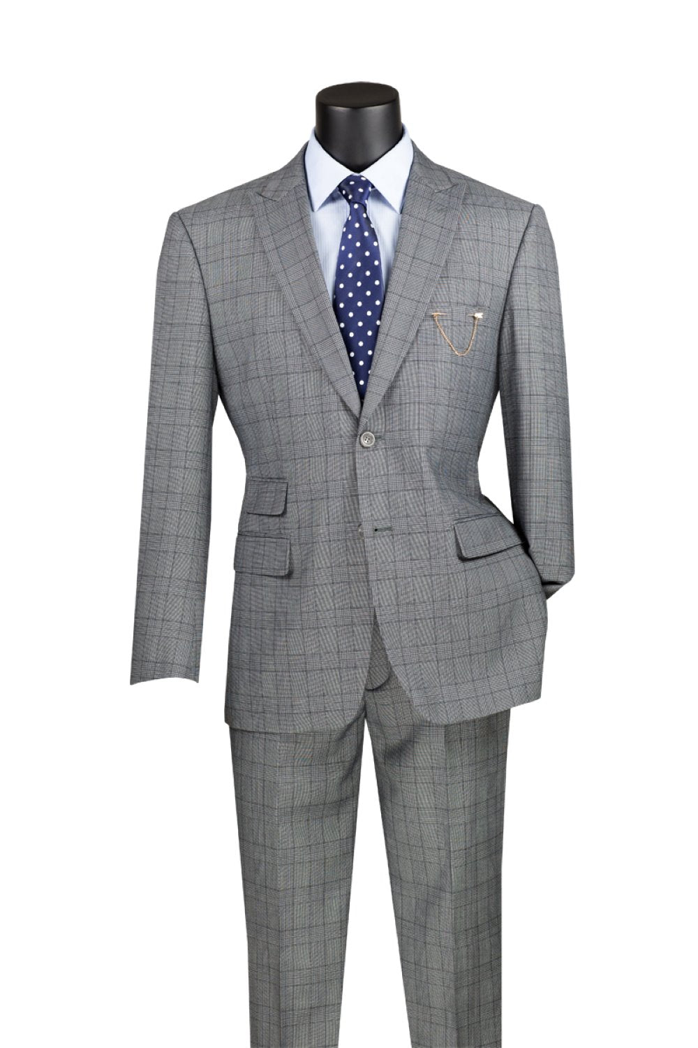 Catania Collection - Modern Fit Windowpane Suit 2 Piece in Medium Gray
