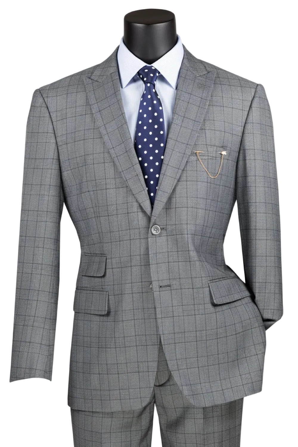 Catania Collection - Modern Fit Windowpane Suit 2 Piece in Medium Gray