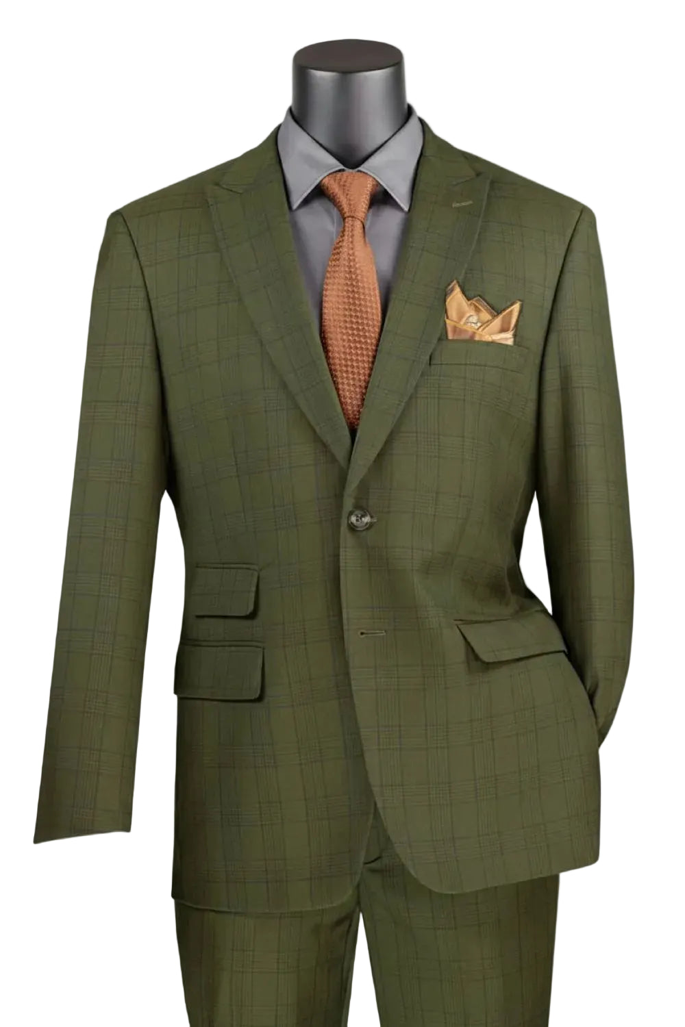 Catania Collection - Modern Fit Windowpane Suit 2 Piece in Olive