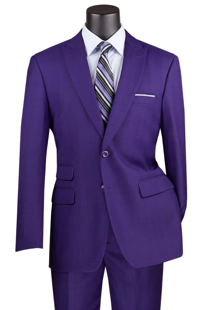 Purple modern fit 2 piece men's windowpane suit