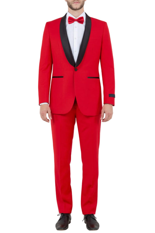 Red slim fit 2 piece men's tuxedo with satin shawl lapel
