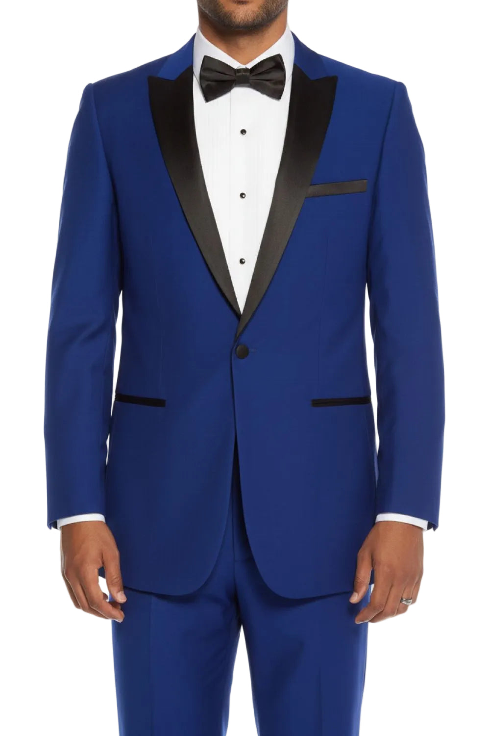 Slim Fit Blue 2 Piece Tuxedo With Satin Peak Lapel