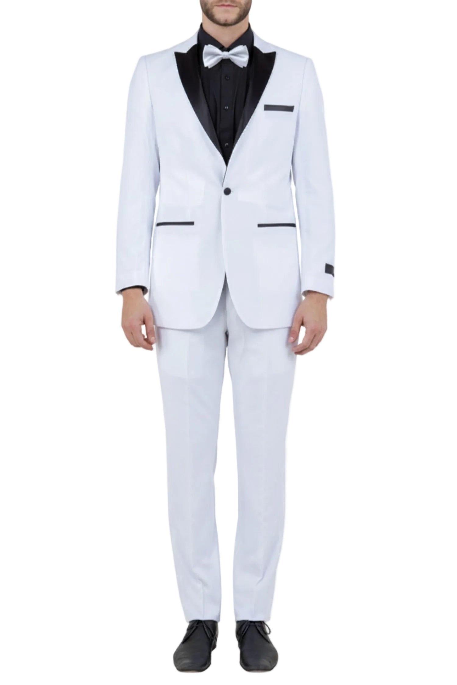 White Slim Fit 2 Piece Tuxedo With Satin Peak Lapel