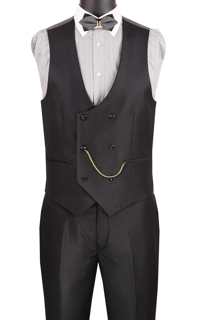 Birdseye Pattern Modern Fit 3 Piece Black Suit with Contrast Trim