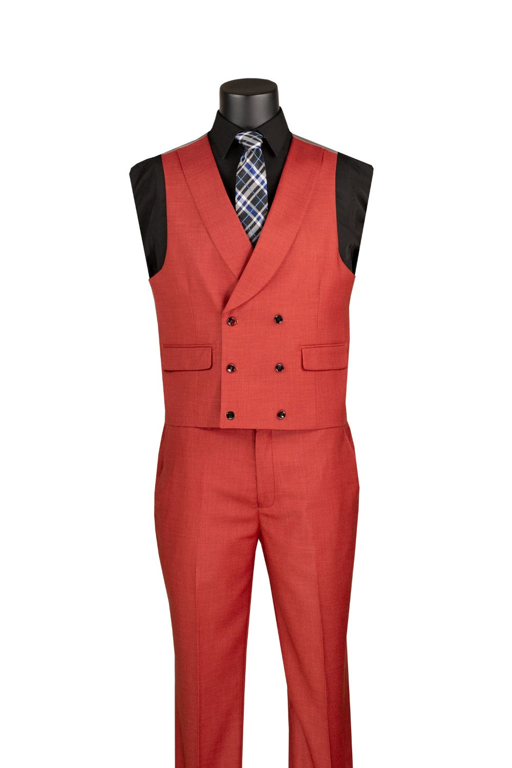 Brick Red Modern Fit 3 Piece Suit with Vest and Adjustable Waist Band Pants