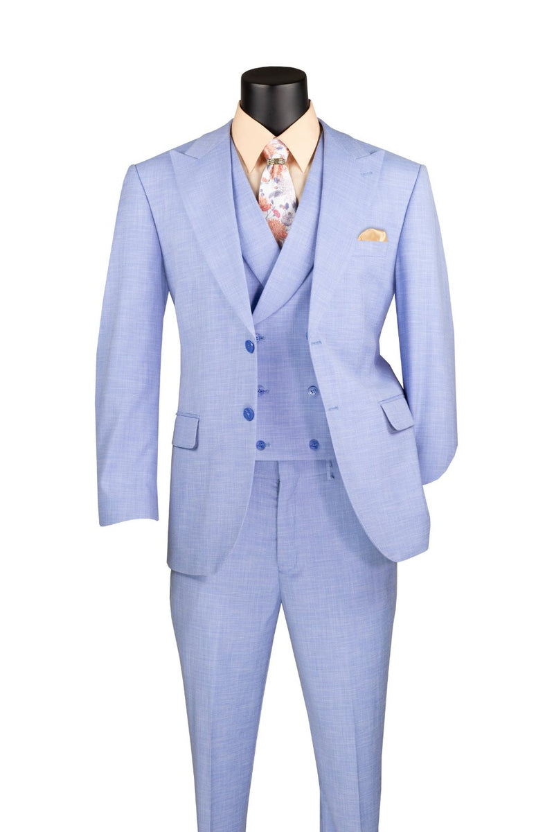 French Blue Modern Fit 3-Piece Suit with Lapel Vest & Adjustable Pants main image 1