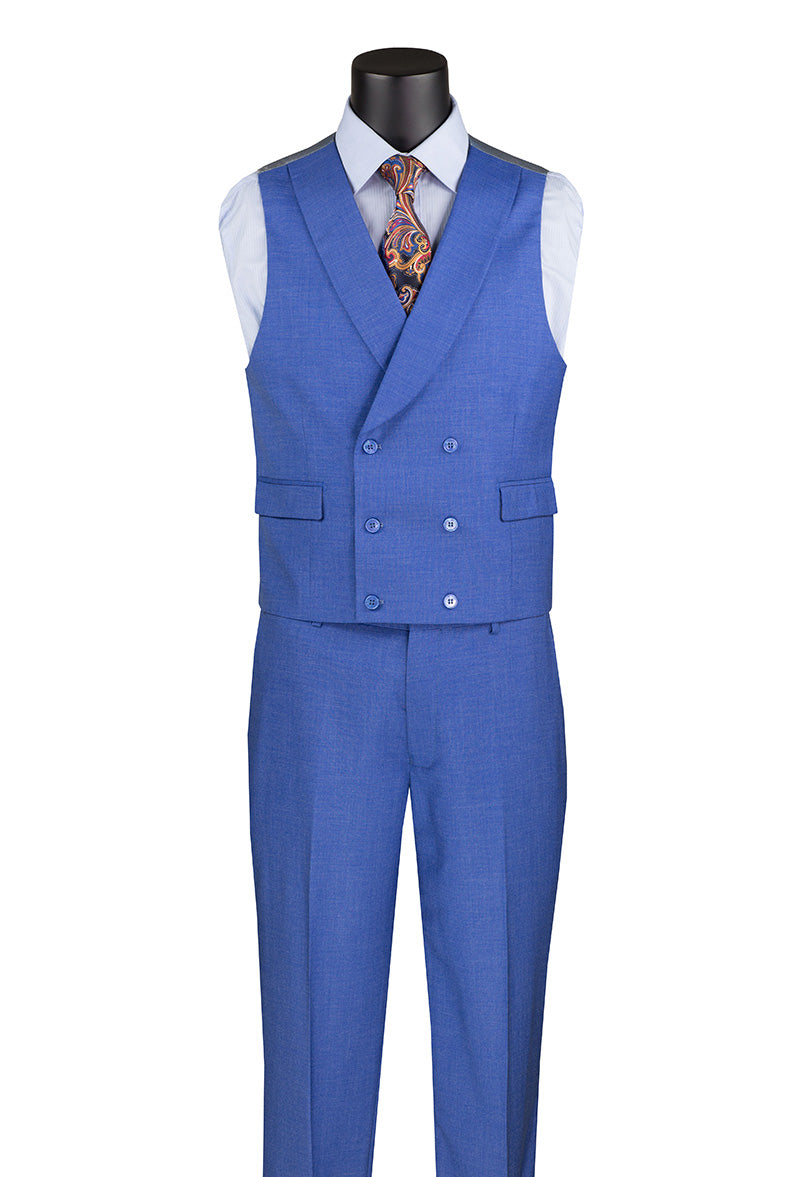 French Blue Modern Fit 3 Piece Suit with Vest and Adjustable Waist Ban ...