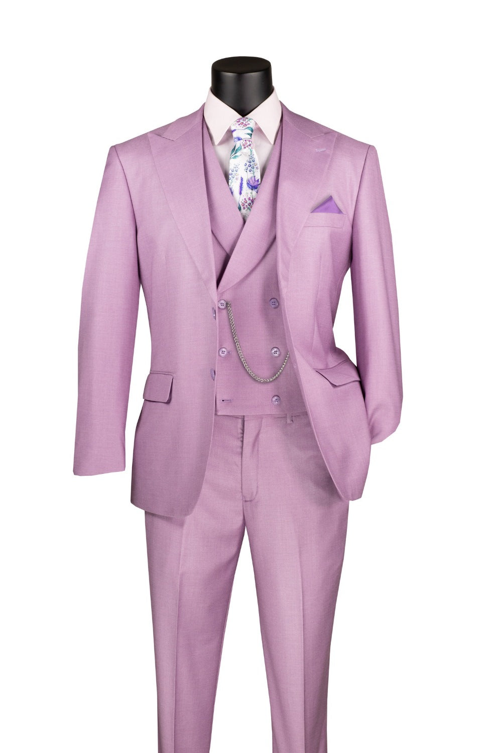 Lavender Modern Fit 3 Piece Suit with Vest and Adjustable Waist Band Pants

