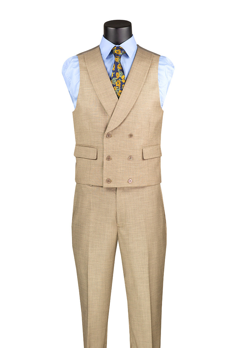 Taupe Modern Fit 3 Piece Suit with Vest and Adjustable Waist Band Pant ...