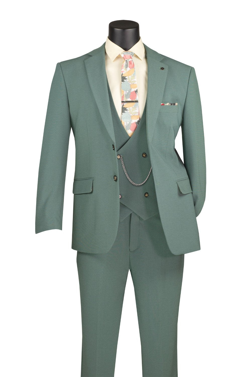 Modern Fit Sage 3 Piece Suit with Vest and Adjustable Waist Band Pants
