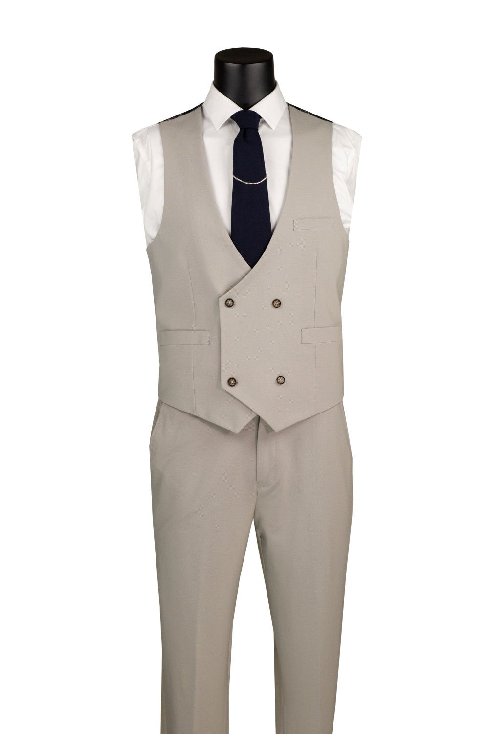 Costume 3 pièces marron clair coupe moderne avec gilet et pantalon à taille réglable