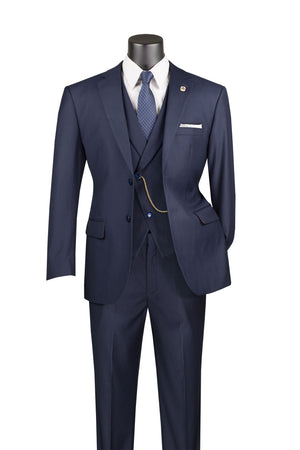 Modern Fit 3 Piece Suit with Vest and Adjustable Waist Band Pants French Blue MV2K-2