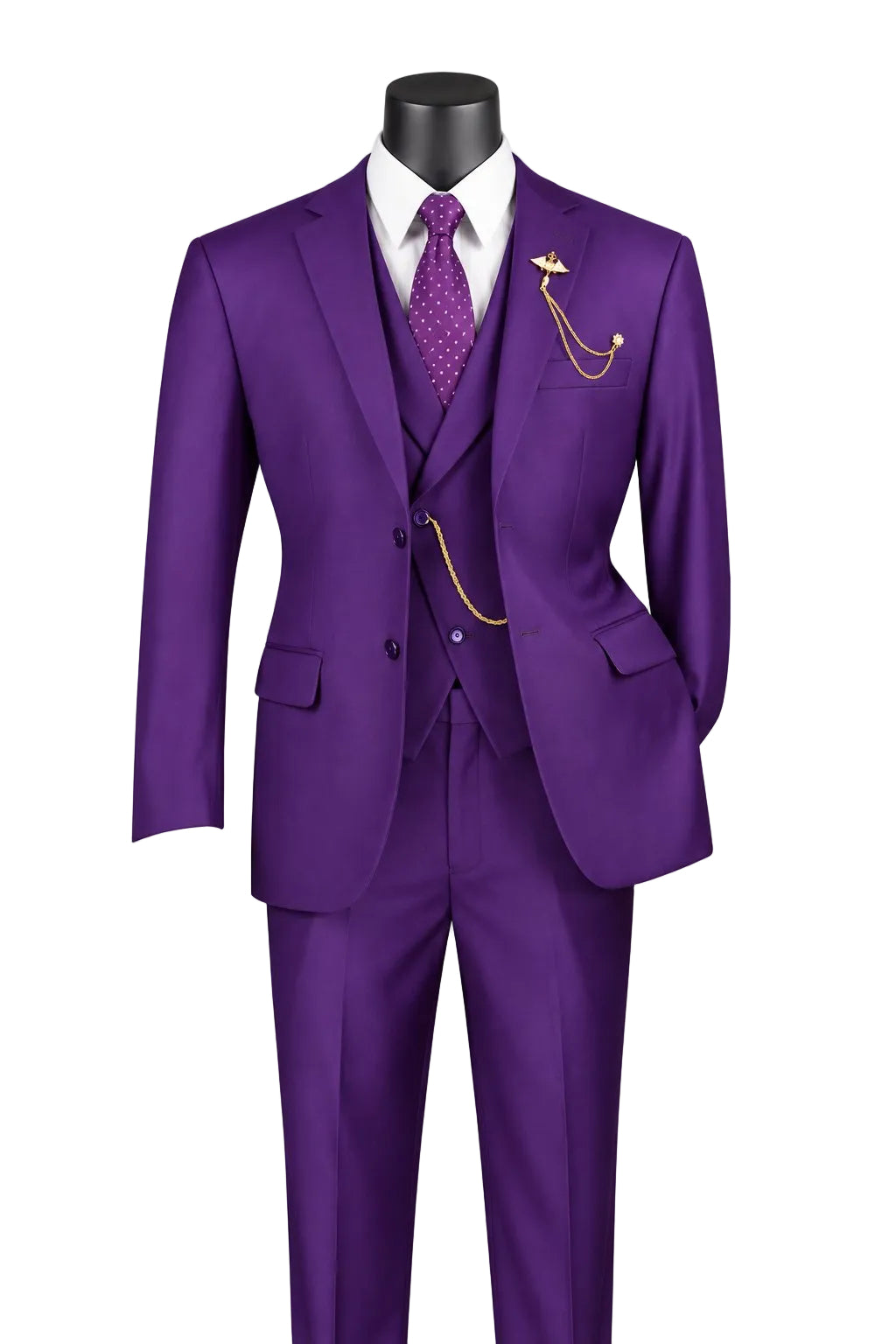 Purple Modern Fit 3 Piece Suit with Vest and Adjustable Waistband Pants